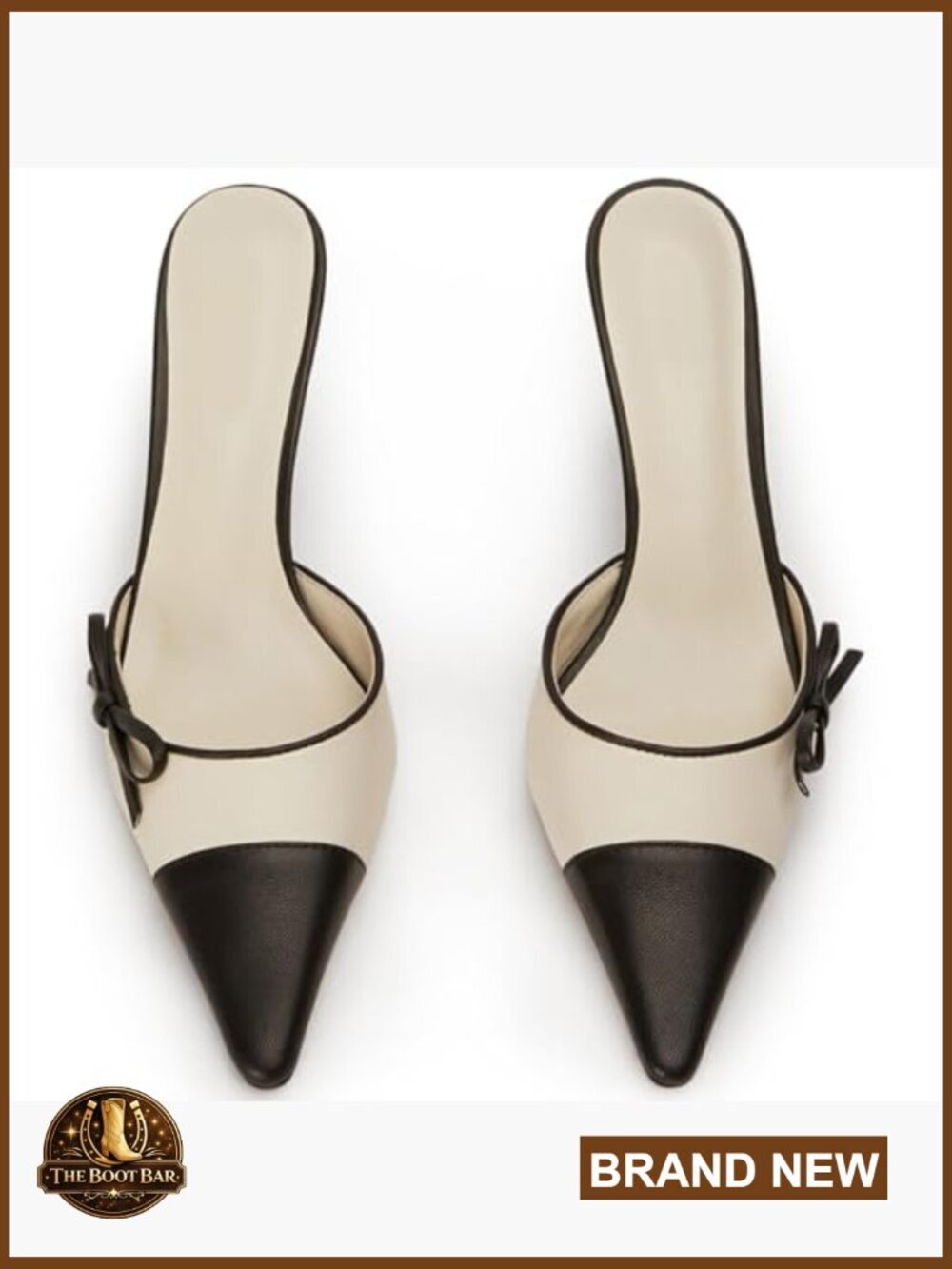 Women's Kitten Heel Bow Mules Pointed Toe Slip On Pumps Two Tone Backless Dress - Picture 2 of 6